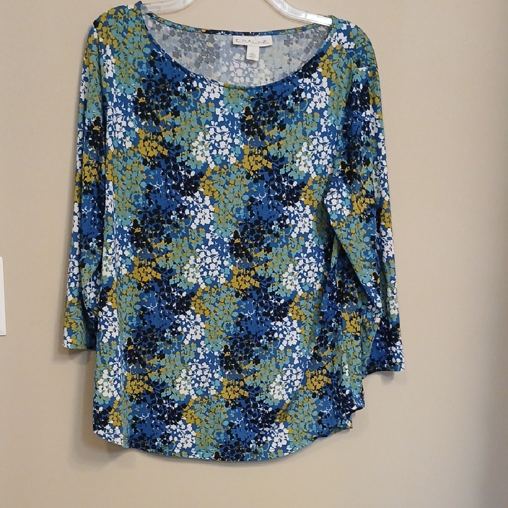Floral Long Sleeve Top in Blue and Gold